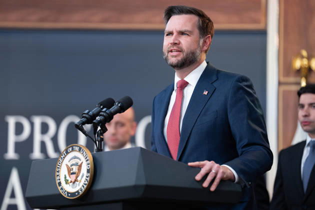 JD Vance During Immigration Program Announcement - Washington Vice President JD Vance gives remarks during an announcement in the South Court Auditorium of the Eisenhower Executive Office Building at the White House in Washington, DC, US, on Thursday, Oct. 8, 2026. The Trump administration said Thursday that it would suspend an immigration program for multiple tech firms, including Microsoft Corp., alleging widespread abuse of a worker visa system. Photo by Aaron Schwartz Pool ABACAPRESS.COM Washington District of Columbia  Copyright: xPool ABACAx