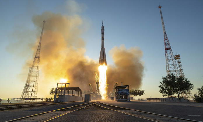 October 8, 2026, Baikonur, Kazakhstan: Baikonur, Kazakhstan. 14 July, 2026. A Soyuz rocket lifts off from the Baikonur Cosmodrome carrying NASA astronaut Anil Menon and Roscosmos cosmonauts Pyotr Dubrov and Anna Kikina to the International Space Station, July 14, 2026 in Baikonur, Kazakhstan. The crew docked to the station the same day. Baikonur Kazakhstan - ZUMAp138 20261008_zaa_p138_075 Copyright: xBillxIngalls Nasax