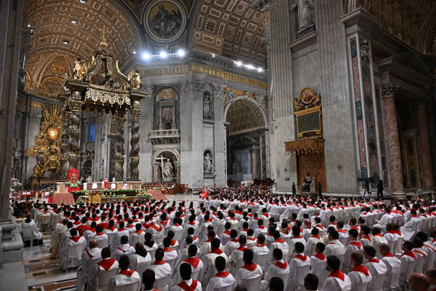 RECORD DATE NOT STATED MESSA_PAPA_2026 Italy, Rome, Vatican, 2026 10 8 Pope Leo XIV celebrates Holy Mass for the academic year at the Pontifical Universities in St Peter s Basilica in the Vatican . EDITORIAL USE ONLY - NO BOOKS Copyright: xAlessiaxGiuliani Catholicpressphotox