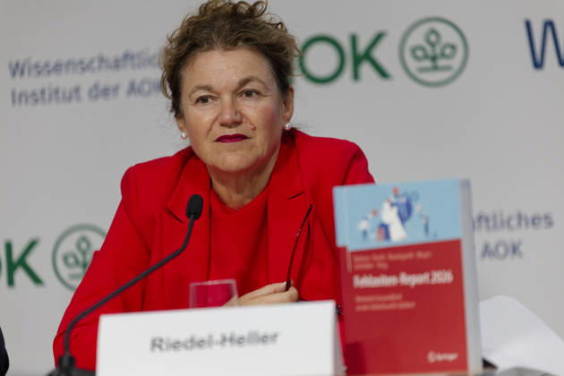 AOK-Fehlzeitenreport 2026 vorgestellt 2026-10-08 Deutschland, Berlin PressekonferenzFehlzeiten-Report 2026 des AOK-Bundesverbands und des Wissenschaftlichen instituts der AOK (WIsO). Im Bild Prof. Dr. med. Steffi G. Riedel-Heller, MPH, Direktorin des Instituts für Sozialmedizin, Arbeitsmedizin unbd Publich Health der Universität Leipzig sowie Mit-Autorin des Fehlzeiten-Reports 2026.
