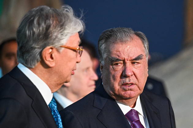 TURKMENISTAN, BALKAN PROVINCE - OCTOBER 8, 2026: Emomali Rahmon (R), President of Tajikistan, and his counterpart Kassym-Jomart Tokayev of Kazakhstan visit a traditional food festival in the Awaza National Tourist Zone on the sidelines of a meeting of the CIS (Commonwealth of Independent States) Council of Heads of State in Turkmenbasy Turkmenistan - ZUMAt113 20261008_zaa_t113_615 Copyright: xSergeixBobylevx