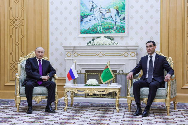 TURKMENISTAN, BALKAN PROVINCE - OCTOBER 8, 2026: Vladimir Putin (L), President of Russia, and his counterpart Serdar Berdimuhamedow of Turkmenistan hold a bilateral meeting in Turkmenbasy Turkmenistan - ZUMAt113 20261008_zaa_t113_699 Copyright: xGavriilxGrigorovx