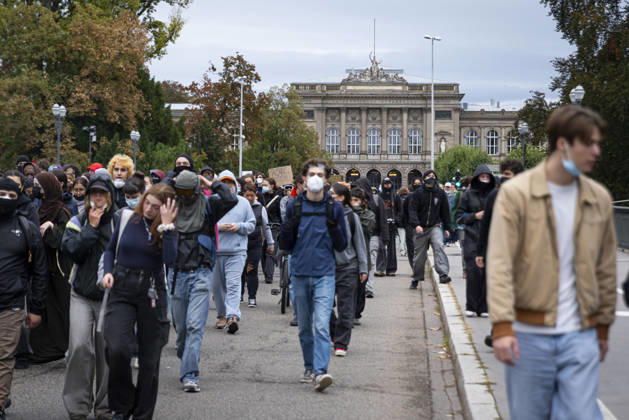 Clashes erupt during student protest in Strasbourg STRASBOURG, FRANCE - OCTOBER 8: Hundreds of students organized a spontaneous protest, often referred to as a wildcat demonstration, that moved through different areas of Strasbourg, France, on October 8, 2026. The demonstration was marked by clashes between protesters and police as students marched through the city during a day of national protest over education conditions and the 2027 education budget. Sathiri Kelpa Anadolu Strasbourg France. Editorial use only. Please get in touch for any other usage. Copyright: x2026xAnadoluxSathirixKelpax