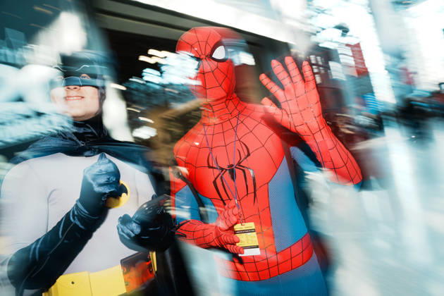 October 8, 2026, New York, New York, USA: People in cosplay as Batman and Spiderman at the 2026 New York Comic Con at the Javits Center in New York. New York USA - ZUMAb148 20261008_zap_b148_058 Copyright: xBryanxSmithx