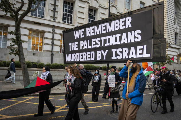 Pro-Palestine Silent Funeral Procession Central London, October 8, 2026 A pro-Palestine silent funeral procession took place in Central London, with demonstrators walking in silence to remember Palestinians killed in the conflict in Gaza. Participants carried Palestinian flags and placards, while some held a coffin and others carried effigies wrapped in burial shrouds, symbolising those killed in the conflict., Credit:Zak Irfan Avalon Copyright: xZakxIrfanx xAvalonx 1141550662