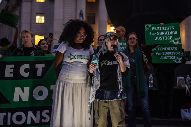 October 8, 2026, New York, New York, USA: Hundreds of sexual assualt survivors and aliies came together in solidarity with Jane Doe in the wake of the Cornell 7 case. Speakers from womens rights groups Women s March, Me Too, Feminist Generation and Feminist took the stage to speak on the culture of sexual violence in the US. New York USA  - ZUMAh214 20261008_znp_h214_009 Copyright: xSDxHerzogx