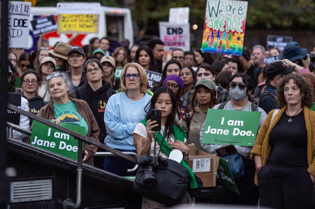 October 8, 2026, New York, New York, USA: Hundreds of sexual assualt survivors and aliies came together in solidarity with Jane Doe in the wake of the Cornell 7 case. Speakers from womens rights groups Women s March, Me Too, Feminist Generation and Feminist took the stage to speak on the culture of sexual violence in the US. New York USA - ZUMAh214 20261008_znp_h214_006 Copyright: xSDxHerzogx