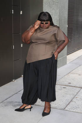 October 8, 2026, New York, New York, USA: GABOUREY SIDIBE arrives at ABC Studios New York USA  - ZUMAh16_ 20261008_zaf_h16_034 Copyright: xDanxHerrickx