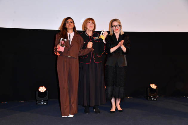 Collien Fernandes, Gisele Pelicot und Susanna Riethmuller bei der Verleihung der Brigitte Award 2026 im Kino International in Berlin am 08.10.2026