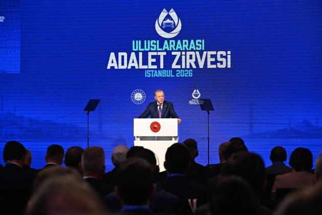 Turkish President Erdogan attends the International Justice Summit ISTANBUL, TURKIYE - OCTOBER 9: Turkish President Recep Tayyip Erdogan delivers a speech during the International Justice Summit held at Ciragan Palace in the Besiktas district of Istanbul, Turkiye on October 9, 2026. Isa Terli Anadolu Istanbul Turkey. Editorial use only. Please get in touch for any other usage.  Copyright: x2026xAnadoluxIsaxTerlix