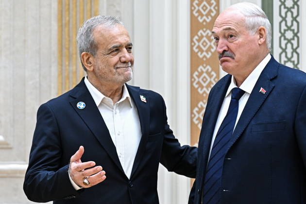 TURKMENISTAN, BALKAN PROVINCE - OCTOBER 9, 2026: Iran™s President Masoud Pezeshkian (L) and Belarus President Alexander Lukashenko ahead of an expanded meeting of the CIS Council of Heads of State in Turkmenbashi Turkmenistan  - ZUMAt113 20261009_zaa_t113_204 Copyright: xSergeixBobylevx