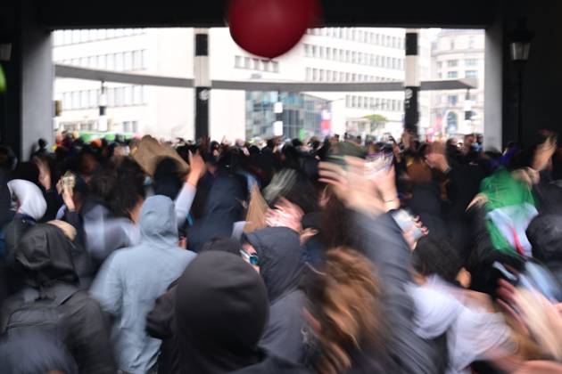 Protesters pictured during a national manifestation against the Federal Government s budgetary measures, under the Keep your hands out of our pockets! (Blijf uit onze zakken! - Pas dans nos poches) moniker, organised by the trade unions on Friday 9 October 2026 in Brussels. DIRKxWAEM 189243987