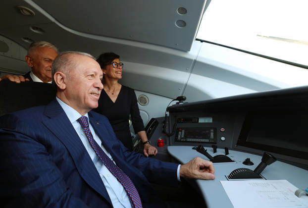 Turkish President Recep Tayyip Erdogan KIRKLARELI, TURKIYE - OCTOBER 9: (----EDITORIAL USE ONLY - MANDATORY CREDIT - TURKISH PRESIDENCY MURAT KULA HANDOUT - NO MARKETING NO ADVERTISING CAMPAIGNS - DISTRIBUTED AS A SERVICE TO CLIENTS----) Turkish President Recep Tayyip Erdogan sat in the conductor s seat and operated the train for a while following the Cerkezkoy-Kapikule High-Speed Railway Line Opening Ceremony in Kirklareli, Turkiye on October 9, 2026. TUR Presidency Murat Kula Anadolu Kirklareli Turkey. Editorial use only. Please get in touch for any other usage.  Copyright: x2026xAnadoluxTURxPresidencyx xMuratxKulax