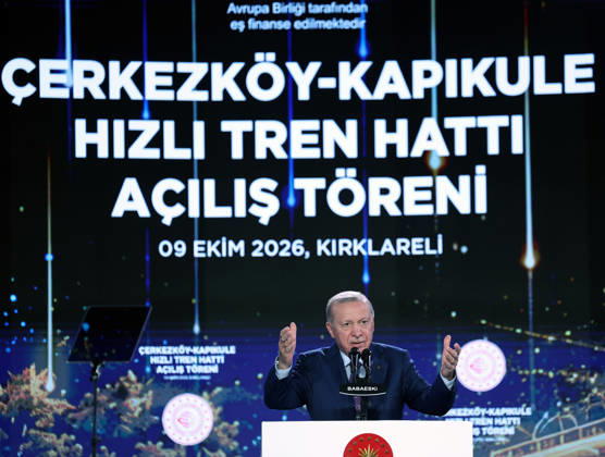 Turkish President Recep Tayyip Erdogan KIRKLARELI, TURKIYE - OCTOBER 9: (----EDITORIAL USE ONLY - MANDATORY CREDIT - TURKISH PRESIDENCY MURAT KULA HANDOUT - NO MARKETING NO ADVERTISING CAMPAIGNS - DISTRIBUTED AS A SERVICE TO CLIENTS----) Turkish President Recep Tayyip Erdogan makes a speech as he attends the Cerkezkoy-Kapikule High-Speed Railway Line Opening Ceremony in Kirklareli, Turkiye on October 9, 2026. Turkish Presidency Murat Kula Handout Anadolu Kirklareli Turkey. Editorial use only. Please get in touch for any other usage.  Copyright: x2026xAnadoluxTurkishxxPresidencyx xMuratxKulax xHandoutx