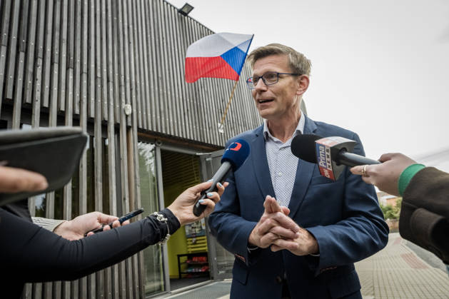 The two-day elections to municipal assemblies started in the Czech Republic together with the first round of the elections to one-third of the Senate, on October 9, 2026. On the photo ODS Chairman Martin Kupka speaks with reporters after casting his vote in the municipal elections in polling station in Libeznice. (CTKxPhoto VitxSimanek) CTKPhotoP2026100906698  CTKPhotoP2026100906698