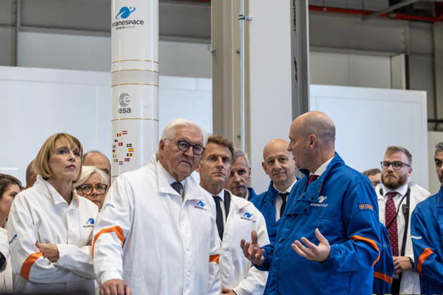 Emmanuel Macron And Frank-Walter Steinmeier Visit in Gironde French President Emmanuel Macron and German President Frank-Walter Steinmeier visit ArianeGroup, a European aerospace and defence company, during Steinmeier s state visit to France, in Le Haillan, France, on October 9, 2026. Photo by Margot Le Gonidec ABACAPRESS.COM Le Haillan France  Copyright: xLexGonidecxMargot ABACAx
