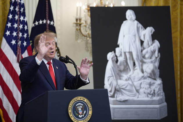 Donald Trump on Columbus Day celebration - Washington US President Donald Trump hosts a Columbus Day celebration in the East Room in Washington on October 9, 2026. Photo by Yuri Gripas ABACAPRESS.COM Washington DC United States Copyright: xGripasxYuri ABACAx