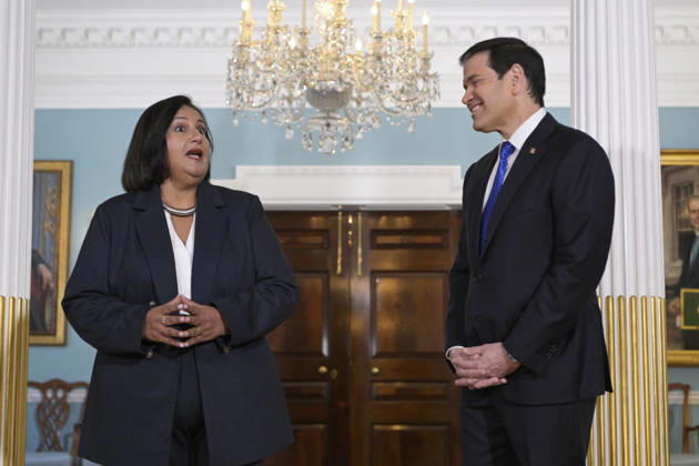 The leader of a Venezuelan opposition bloc, Dinorah Figuera, speaks alongside U.S. Secretary of State Marco Rubio during a meeting in the Treaty Room at the State Department in Washington, D.C., USA, 09 October 2026. Rubio stated that the dialogue between an opposition bloc led by Dinorah Figuera and the Chavistas to move toward a democratic transition in Venezuela has the full support of the Donald Trump administration. The opposition s dialogue with Chavismo has the full support of the U.S !ACHTUNG: NUR REDAKTIONELLE NUTZUNG!  Copyright: xLeninxNollyx USA3448 20261009-55021638955_1