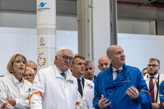 Emmanuel Macron, President of the French Republic, and Frank-Walter Steinmeier, Federal President of Germany, visit the Franco-German company The Exploration Company in Le Haillan, on October 9, 2026, during the German president’s visit to France. Margot Le Gonidec Pool Bestimage French President Emmanuel Macron and German President Frank-Walter Steinmeier visit ArianeGroup, a European aerospace and defense company, during Steinmeier’s state visit to France, in Le Haillan, France, on October 9, 2026 Le Haillan, France  Copyright: xMargotxLexGonidecx xPoolx xBestimagexMargotxLexGonidecx xPoolx xBestimagex