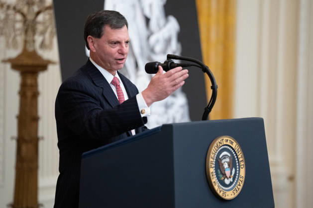 Commissioner of the Social Security Administration of the United States Frank Bisignano speaks during an event in the East Room of the White House in Washington, DC on Friday, Oct. 9, 2026. Trump is hosting a Columbus Day celebration. WASP20261009122 AaronxSchwartz