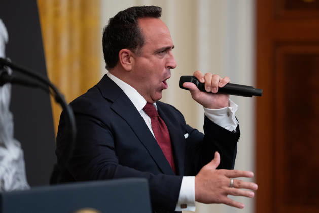 Singer Christopher Maccio performs during an event in the East Room of the White House in Washington, DC on Friday, Oct. 9, 2026. Trump is hosting a Columbus Day celebration. WASP20261009115 AaronxSchwartz