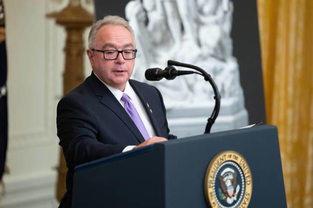 October 9, 2026, Washington, District Of Columbia, USA: Brett Rugo, founder of Rugo Stone which constructed a helipad on the South Lawn, gives remarks during a Columbus Day Celebration hosted by United States President Donald J Trump in the East Room of the White House in Washington, DC, USA on Friday, October 8, 2026 Washington USA - ZUMAs152 20261009_faa_s152_030 Copyright: xAaronxSchwartz-PoolxviaxCNPx