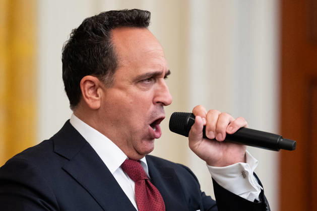 Singer Christopher Macchio performs during a Columbus Day Celebration in the East Room of the White House in Washington, DC, USA hosted by United States President Donald J Trump on Friday, October 8, 2026. Copyright: xAaronxSchwartz PoolxviaxCNPx MediaPunchx