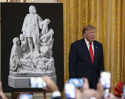 United States President Donald J Trump hosts a Columbus Day Celebration in the East Room of the White House in Washington, DC, USA on Friday, October 8, 2026. Copyright: xAaronxSchwartz PoolxviaxCNPx MediaPunchx