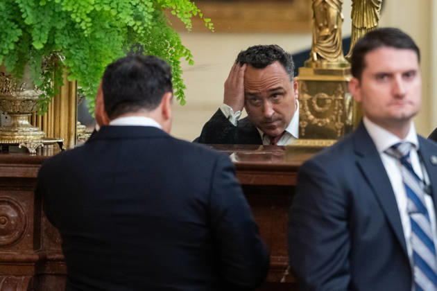 October 9, 2026, Washington, District Of Columbia, USA: Singer Christopher Macchio checks his reflection prior to preforming at a Columbus Day Celebration hosted by United States President Donald J Trump in the East Room of the White House in Washington, DC, USA on Friday, October 8, 2026 Washington USA - ZUMAs152 20261009_faa_s152_067 Copyright: xAaronxSchwartz-PoolxviaxCNPx