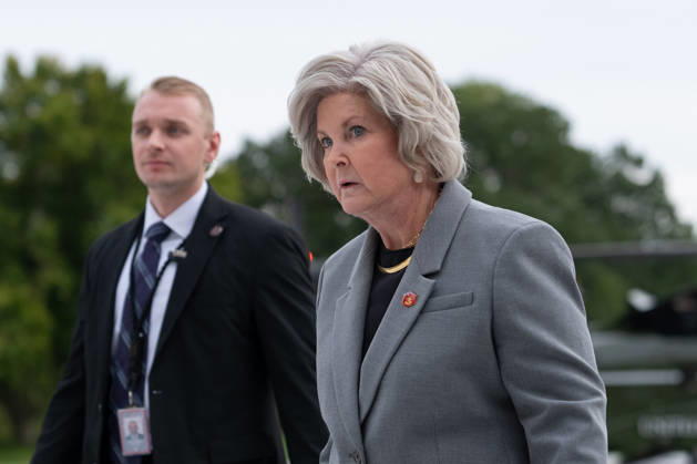White House Chief of Staff Susie Wiles is seen on the South Lawn of the White House before boarding Marine One in Washington, DC on Friday, Oct. 9, 2026. Trump is heading to Syracuse on Friday to boost Republican gubernatorial candidate Bruce Blakeman, who is trailing Governor Kathy Hochul in polls ahead of November s election.  WASP20261009152 AaronxSchwartz
