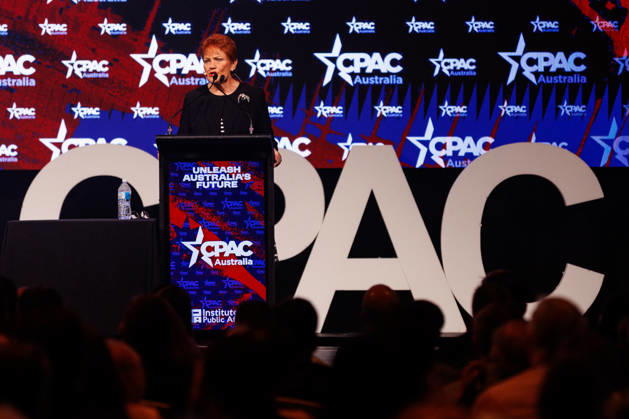 CPAC NATIONAL CONFERENCE 2026, One Nation leader Pauline Hanson speaks during the 2026 Conservative Political Action Network (CPAC) national conference at the Royal International Convention Centre in Brisbane, Saturday, October 10, 2026. ( NO ARCHIVING BRISBANE QUEENSLAND Australia Copyright: xRUSSELLxFREEMANx 20261010185022357146