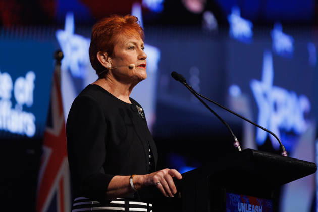 CPAC NATIONAL CONFERENCE 2026, One Nation leader Pauline Hanson speaks during the 2026 Conservative Political Action Network (CPAC) national conference at the Royal International Convention Centre in Brisbane, Saturday, October 10, 2026. ( NO ARCHIVING BRISBANE QUEENSLAND Australia Copyright: xRUSSELLxFREEMANx 20261010147426584641