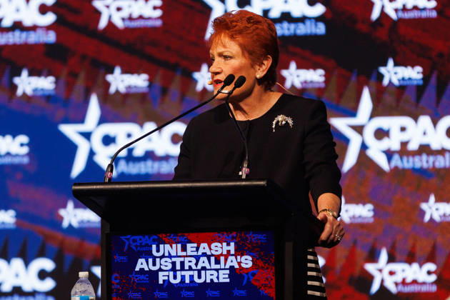 CPAC NATIONAL CONFERENCE 2026, One Nation leader Pauline Hanson speaks during the 2026 Conservative Political Action Network (CPAC) national conference at the Royal International Convention Centre in Brisbane, Saturday, October 10, 2026. ( NO ARCHIVING BRISBANE QUEENSLAND Australia Copyright: xRUSSELLxFREEMANx 20261010123641308866