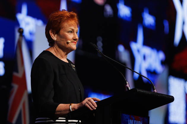 CPAC NATIONAL CONFERENCE 2026, One Nation leader Pauline Hanson speaks during the 2026 Conservative Political Action Network (CPAC) national conference at the Royal International Convention Centre in Brisbane, Saturday, October 10, 2026. ( NO ARCHIVING BRISBANE QUEENSLAND Australia Copyright: xRUSSELLxFREEMANx 20261010162558936223