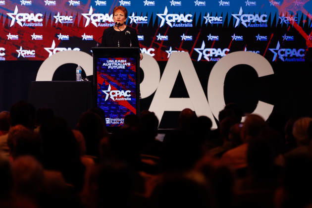 CPAC NATIONAL CONFERENCE 2026, One Nation leader Pauline Hanson speaks during the 2026 Conservative Political Action Network (CPAC) national conference at the Royal International Convention Centre in Brisbane, Saturday, October 10, 2026. ( NO ARCHIVING BRISBANE QUEENSLAND Australia Copyright: xRUSSELLxFREEMANx 20261010165018508398