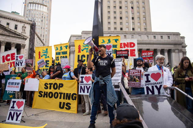 October 9, 2026, New York, New York, USA: Thousands gathered in Foley Square, New York City and marched through Manhattan to voice their anger at ICE for the shooting of Bronx resident OSCAR BELGAL. New York USA  - ZUMAh214 20261009_znp_h214_020 Copyright: xSDxHerzogx