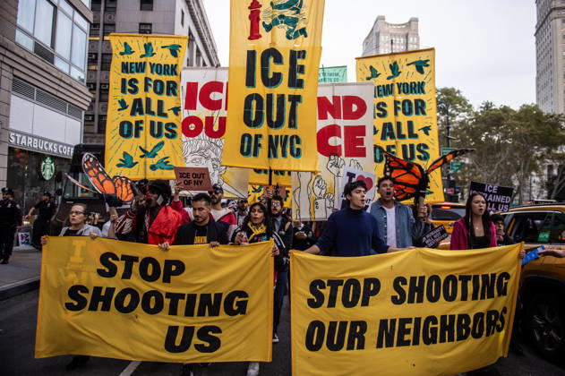 October 9, 2026, New York, New York, USA: Thousands gathered in Foley Square, New York City and marched through Manhattan to voice their anger at ICE for the shooting of Bronx resident OSCAR BELGAL. New York USA  - ZUMAh214 20261009_znp_h214_018 Copyright: xSDxHerzogx