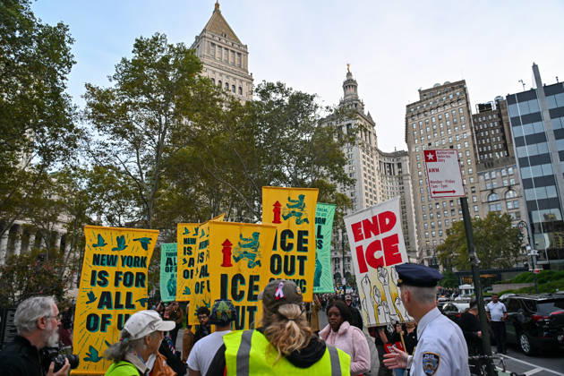 Thousands of New York protesters rally against ICE after Bronx shooting NEW YORK, UNITED STATES - OCTOBER 9: Thousands of people gathered at Foley Square to demand the withdrawal of US Immigration and Customs Enforcement (ICE) from the city, a day after an ICE officer shot a Dominican Republic national in the neck in the Bronx in New York, United States on October 9, 2026. Waleed Zein Anadolu New York United States. Editorial use only. Please get in touch for any other usage. Copyright: x2026xAnadoluxWaleedxZeinx