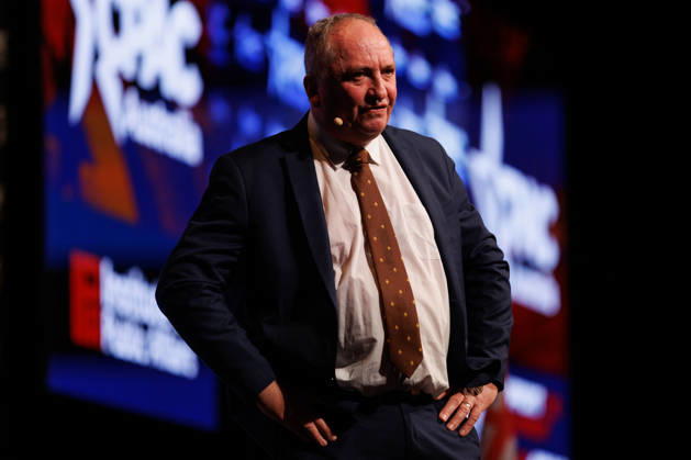 CPAC NATIONAL CONFERENCE 2026, One Nation member for New England Barnaby Joyce speaks during the 2026 Conservative Political Action Network (CPAC) national conference at the Royal International Convention Centre in Brisbane, Saturday, October 10, 2026. ( NO ARCHIVING BRISBANE QUEENSLAND Australia Copyright: xRUSSELLxFREEMANx 20261010196120509230