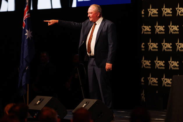 CPAC NATIONAL CONFERENCE 2026, One Nation member for New England Barnaby Joyce speaks during the 2026 Conservative Political Action Network (CPAC) national conference at the Royal International Convention Centre in Brisbane, Saturday, October 10, 2026. ( NO ARCHIVING BRISBANE QUEENSLAND Australia Copyright: xRUSSELLxFREEMANx 20261010151240709956
