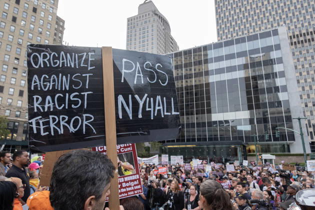 October 9, 2026, New York City, New York, USA: FOLEY SQUARE, NEW YORK, UNITED STATES †OCTOBER 9, 2026: Demonstrators rally on Friday, October 9, 2026, at a protest titled â€oeICE SHOT A NEW YORKER.†The rally began in Foley Square in Lower Manhattan, across the street from ICE headquarters at 26 Federal Plaza. It followed the shooting of a 28-year-old Dominican national by an ICE agent in the Bronxâ€⠢s Marble Hill neighborhood on Thursday, October 8. Mayor Zohran Mamdani said preliminary information indicated that agents surrounded the man, identified as Oscar Belgal, and a 5-year-old child in his car before firing multiple rounds. The child was believed to be physically unharmed. According to DHS, Belgal was the targe - ZUMAt442 20261009_znp_t442_002 Copyright: xBillyxTompkinsx