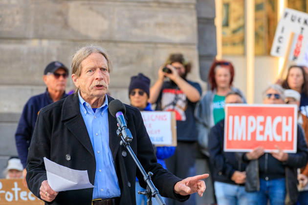 October 9, 2026, Syracuse, Ny, USA: JOE HEATH, legal counsel for Onondaga Nation speaks at the anti-Trump rally at Clinton Square in Syracuse, NY. Syracuse USA  - ZUMAh195 20261009_znp_h195_012 Copyright: xAlexxHamerx