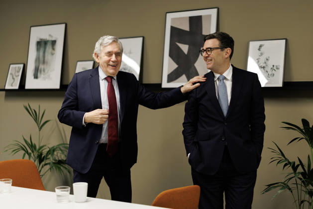 Prime Minister Andy Burnham attends Innovation Nation Summit 09 10 2026. Manchester, United Kingdom. Prime Minister Andy Burnham speaks with Gordon Brown after delivering his speech at the Innovation Nation Summit., Credit:Ben Perry B66 Avalon United Kingdom, Greater Manchester, Manchester  Copyright: xBenxPerryx xB66x xAvalonx 1141981386
