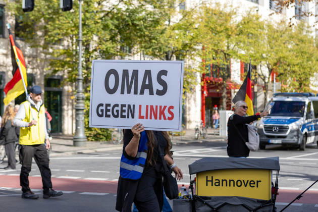 October 10, 2026, Berlin, Berlin, Germany: Demonstrators gather in Berlin for the Project M1llion rally against the German government. Participants take to the streets to voice their opposition to government policies, displaying banners and expressing their political demands. The demonstration brings together people seeking to make their concerns heard and draw public attention to their criticism of the country s political leadership. Berlin Germany  - ZUMAc291 20261010_zip_c291_005 Copyright: xMariaxCastrox