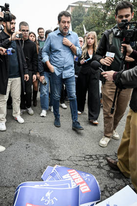 October 10, 2026, Milan, Mi, Italy: Deputy Prime Minister Matteo Salvini and Lega deputy secretary Silvia Sardone at the Lega rally Milan safer, stop social centers. Near the Lambretta Social Center, Via Rizzoli, 10 10 2026 Milan Milan Italy - ZUMAa289 20261010_zia_a289_075 Copyright: xNicolaxMarfisix xAgfx