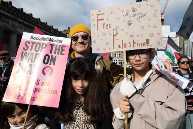 October 10, 2026, Edinburgh, Scotland, UK: Hundreds of people took part in a demonstration in Edinburgh organised by pro-Palestine groups Gaza Genocide Emergency Committee and Stop the War Scotland to mark the third anniversary of the 7 October 2023 Hamas-led attacks on Israel and the subsequent war in Gaza. The demonstration formed part of what organisers described as the first fully coordinated global day of protests for Palestine, with participants calling on the UK Government to end all arms sales to Israel and impose full sanctions. Edinburgh UK  - ZUMAs357 20261010_zip_s357_004 Copyright: xCameronxScottx