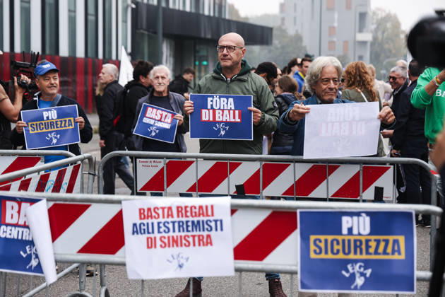 IPA89501930 - Milan: A Lega protest titled A Safer Milan, Stop the Social Centers against the Lambretta Social Center on Via Rizzoli. In the photo: A scene from the demonstration  Copyright: xAlessandroxBremecx xx IPA89501930