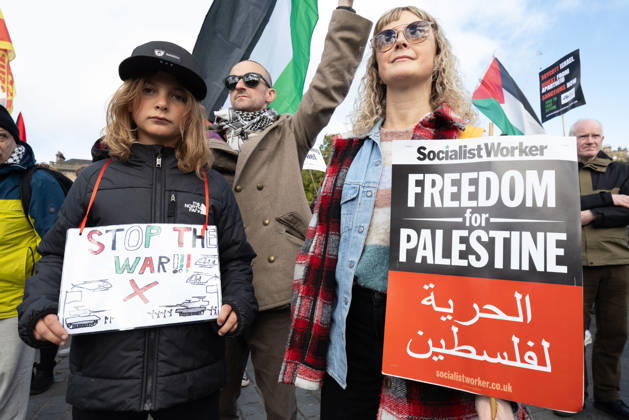 October 10, 2026, Edinburgh, Scotland, UK: Hundreds of people took part in a demonstration in Edinburgh organised by pro-Palestine groups Gaza Genocide Emergency Committee and Stop the War Scotland to mark the third anniversary of the 7 October 2023 Hamas-led attacks on Israel and the subsequent war in Gaza. The demonstration formed part of what organisers described as the first fully coordinated global day of protests for Palestine, with participants calling on the UK Government to end all arms sales to Israel and impose full sanctions. Edinburgh UK - ZUMAs357 20261010_zip_s357_003 Copyright: xCameronxScottx