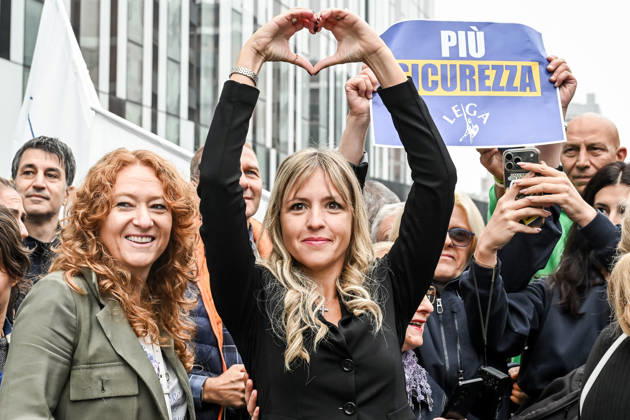 October 10, 2026, Milan, Mi, Italy: Lega deputy secretary Silvia Sardone at the Lega rally Milan safer, stop social centers. Near the Lambretta Social Center, Via Rizzoli, 10 10 2026 Milan Milan Italy  - ZUMAa289 20261010_zia_a289_056 Copyright: xNicolaxMarfisix xAgfx