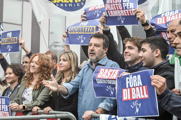 October 10, 2026, Milan, Mi, Italy: Deputy Prime Minister Matteo Salvini and Lega deputy secretary Silvia Sardone at the Lega rally Milan safer, stop social centers. Near the Lambretta Social Center, Via Rizzoli, 10 10 2026 Milan Milan Italy - ZUMAa289 20261010_zia_a289_049 Copyright: xNicolaxMarfisix xAgfx